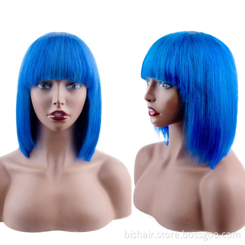 Wholesale Straight Full Machine Pixie Short Bob Wigs With Pink Rose Green Color Brazilian Cut Short Human Hair Wigs With Bang